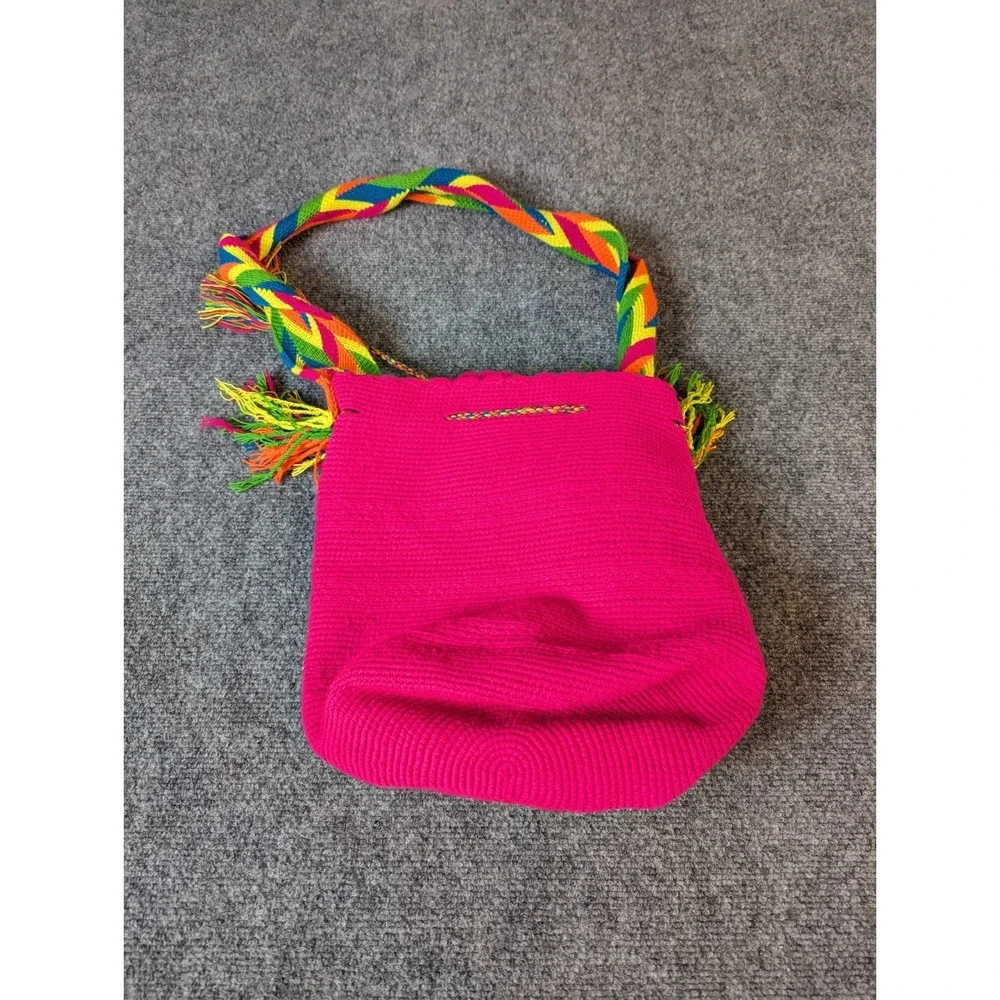 Original Handmade Wayuu Shoulder Bag From Colombia Fuchsia Color
